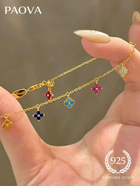 1pc Exquisite Summer Dopamine Rainbow Candy Starry Sky Zirconia Bracelet, 925 Sterling Silver Elegant Minimalist Chain Bracelet, Jewelry Gift For Sisters And Friends
