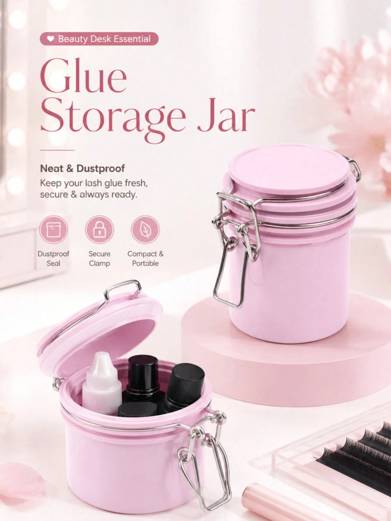 1pc Eyelash Glue Storage Container, Dust-Proof Sealed Container, Eyelash Extension Glue Fresh-Keeping, Compact & Portable, Sealed Lid Design, Secure Grip Storage, Makeup Tool, Beauty Salon Accessory