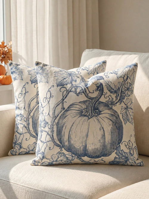1pc Fall Rustic Brown Toile De Jouy Pumpkin Throw Pillow Covers, Vintage Autumn Farmhouse Harvest Thanksgiving Decor For Couch Sofa