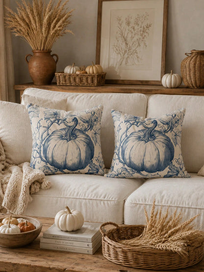 1pc Fall Rustic Brown Toile De Jouy Pumpkin Throw Pillow Covers, Vintage Autumn Farmhouse Harvest Thanksgiving Decor For Couch Sofa