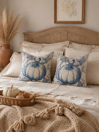 1pc Fall Rustic Brown Toile De Jouy Pumpkin Throw Pillow Covers, Vintage Autumn Farmhouse Harvest Thanksgiving Decor For Couch Sofa