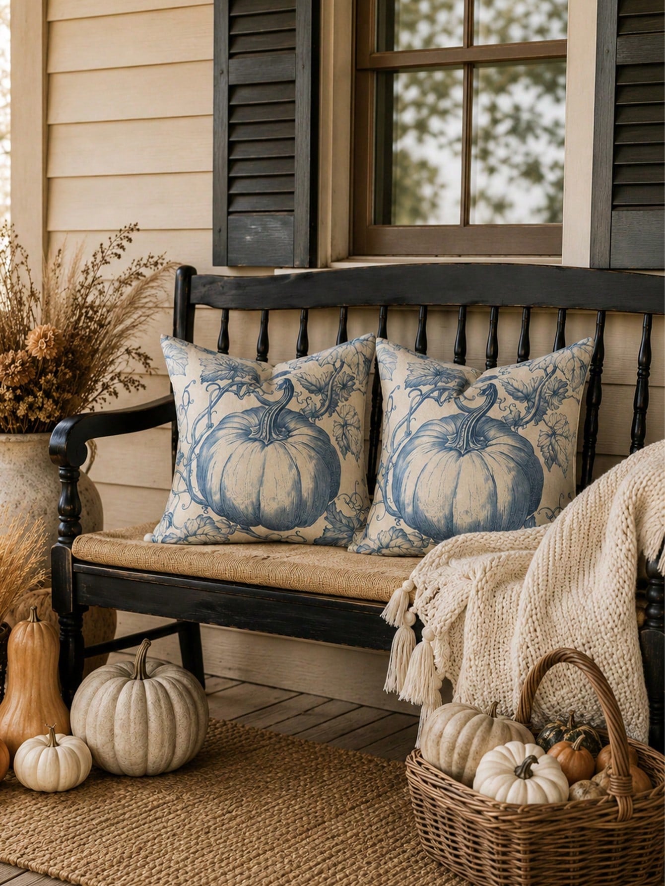 1pc Fall Rustic Brown Toile De Jouy Pumpkin Throw Pillow Covers, Vintage Autumn Farmhouse Harvest Thanksgiving Decor For Couch Sofa
