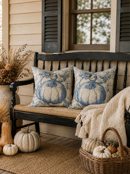 1pc Fall Rustic Brown Toile De Jouy Pumpkin Throw Pillow Covers, Vintage Autumn Farmhouse Harvest Thanksgiving Decor For Couch Sofa