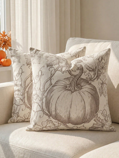 1pc Fall Rustic Brown Toile De Jouy Pumpkin Throw Pillow Covers, Vintage Autumn Farmhouse Harvest Thanksgiving Decor For Couch Sofa