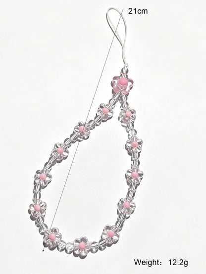 1pc Fashionable Flower & Faux Pearl Beaded Lanyard, Elegant Phone Strap & Bag Charm