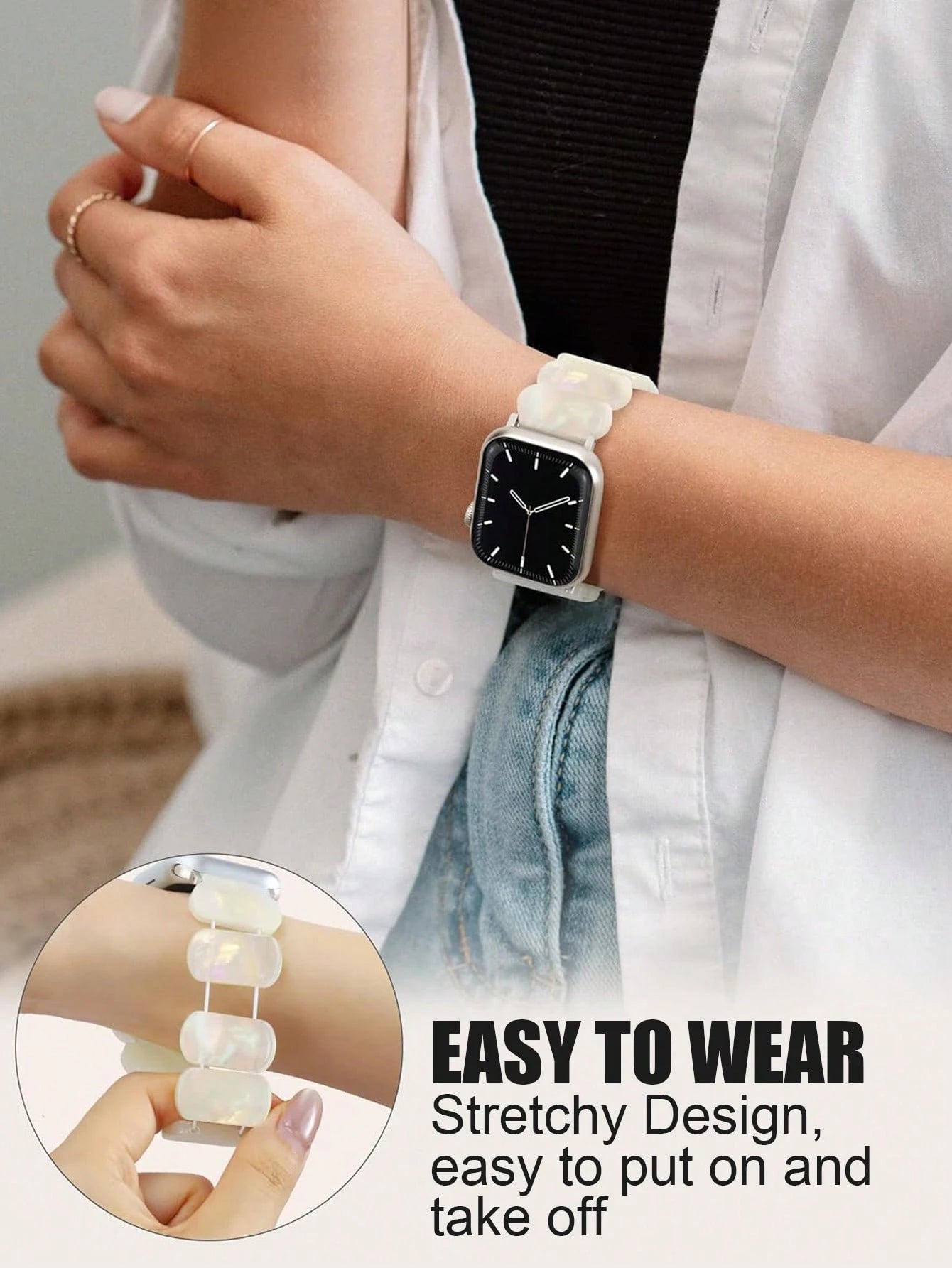 1pc Fashionable Minimalist Women's AppleWatch Band, Oval Resin Elastic Strap Style, Lightweight, Breathable, And Easy To Wear, Waterproof And Scratch-Resistant, Sizes Include 38/40/41mm, 42/44/45/49mm