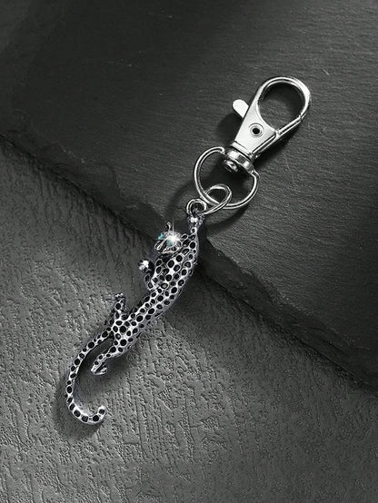 1pc Fashionable Silver/Gold Alloy Rhinestone Leopard Keychain, Car Bag Pendant Charm, Metal Creative Accessory