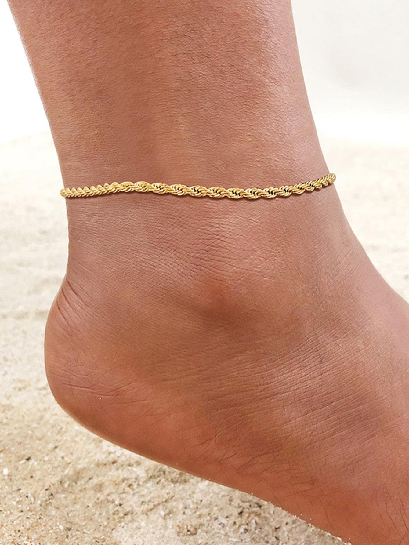 1pc Fashionable Stainless Steel Twist Design Anklet For Women For Daily Decoration
