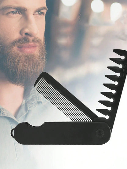1pc Foldable Comb/Beard Brush- Dual Teeth Design, Suitable For Styling And Decoration, Portable Design, Fits Various Hairstyles. Men's Hair Comb, Barber Supplies, Men's Accessories, Men's Headwear