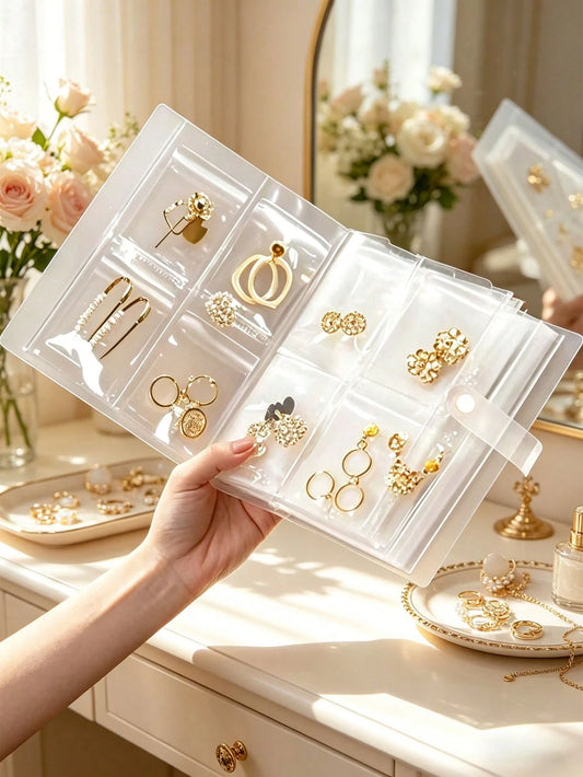 1pc Frosted Transparent Jewelry Storage Book, Reusable Small Item Organizer, Multi-Functional Portable Plastic Jewelry Storage Bag/Box- 84/160 Transparent Pockets, Anti-Oxidation Zipper Sealed Bag
