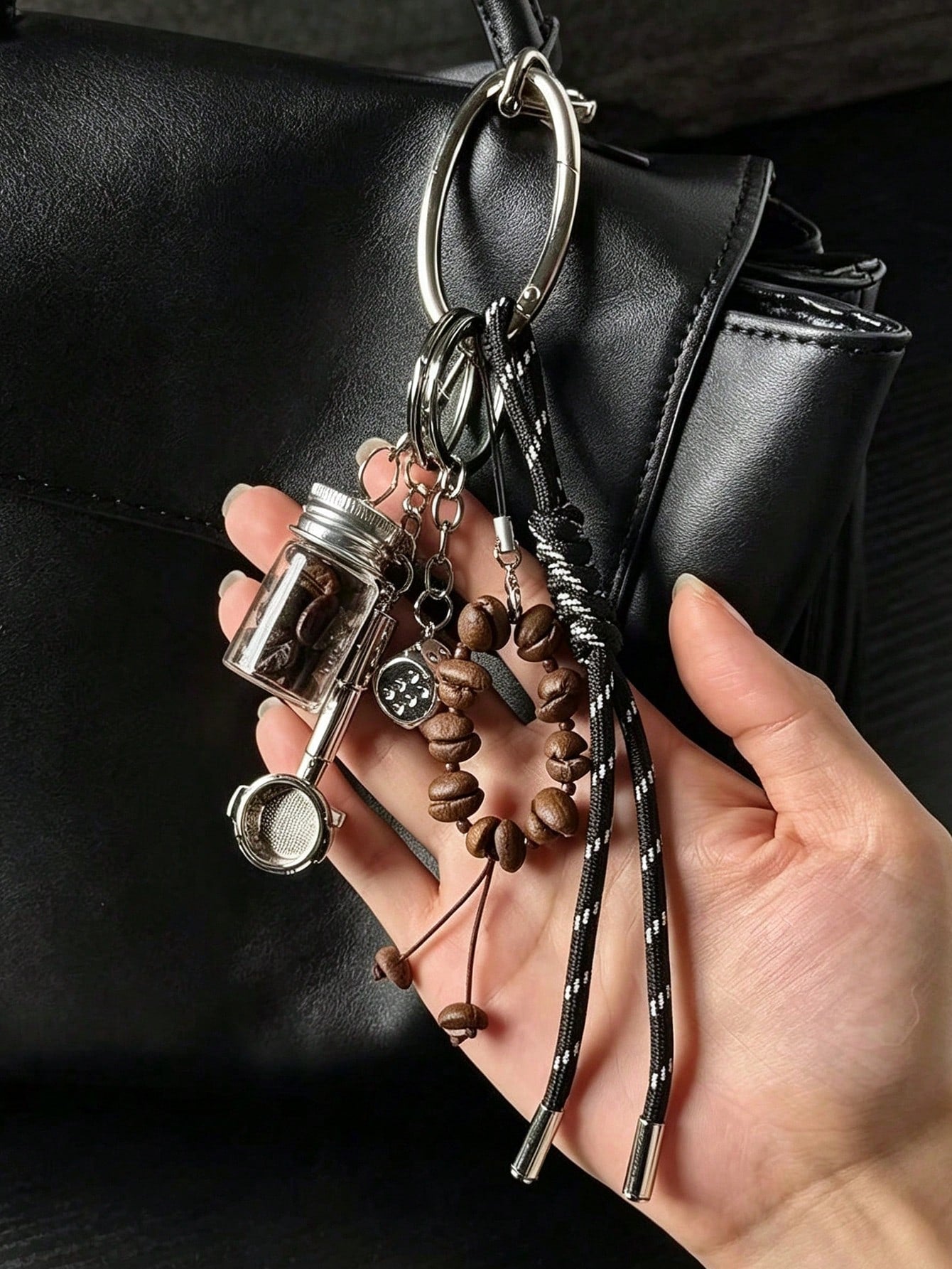 1pc Funny Coffee Bean Bag Charm Metal Heavy Duty Personalized Keychain Pendant