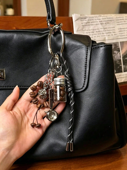 1pc Funny Coffee Bean Bag Charm Metal Heavy Duty Personalized Keychain Pendant