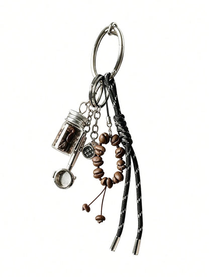 1pc Funny Coffee Bean Bag Charm Metal Heavy Duty Personalized Keychain Pendant
