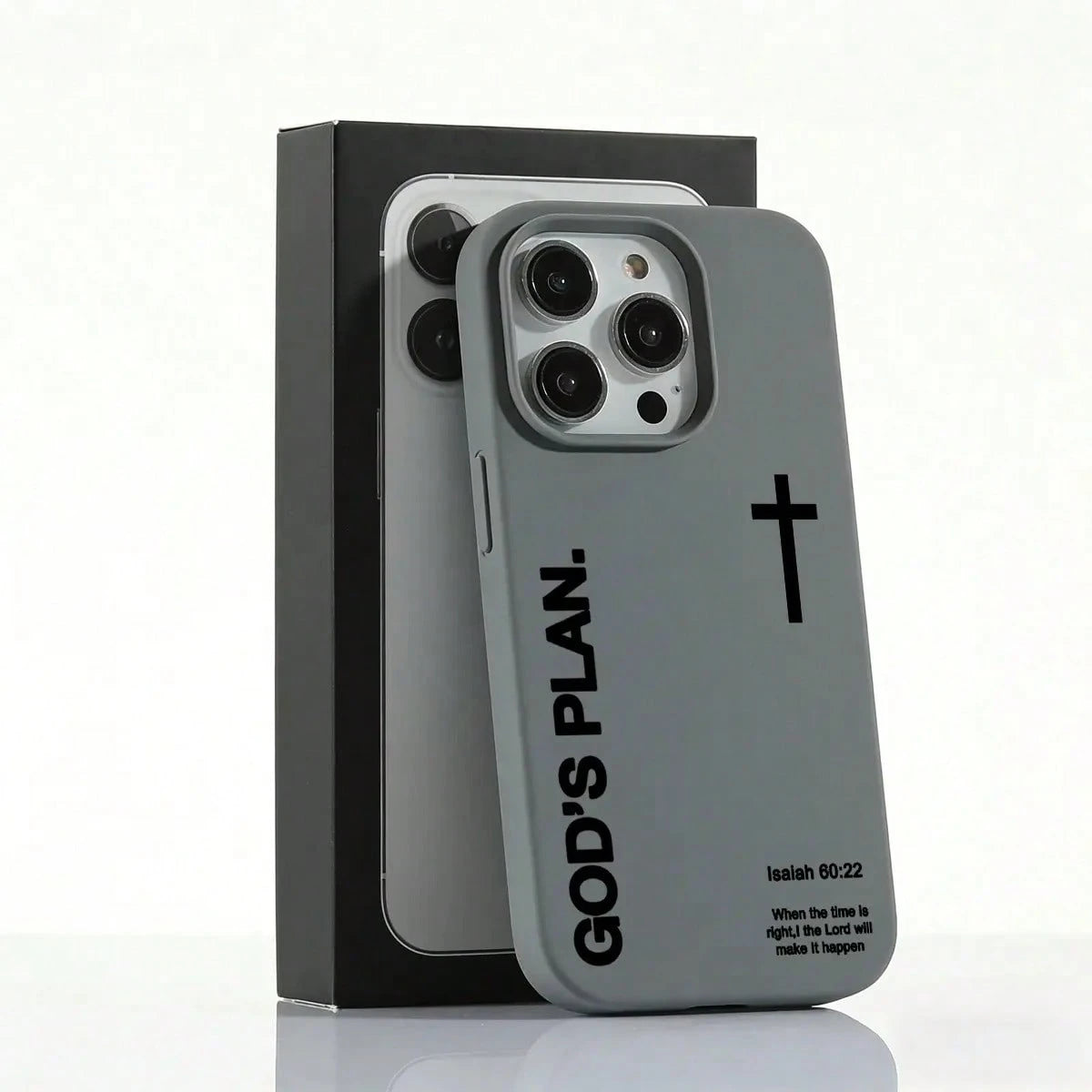 1PC "God's Plan" Isaiah 60:22 Bible Verse Cross Phone Case, Large Hole Liquid Silicone Skin-Friendly Protective Cover For IPhone 17 Pro Max 16 15 14 13 12 11 Plus Air Pro, Perfect Christian Gift & Dai