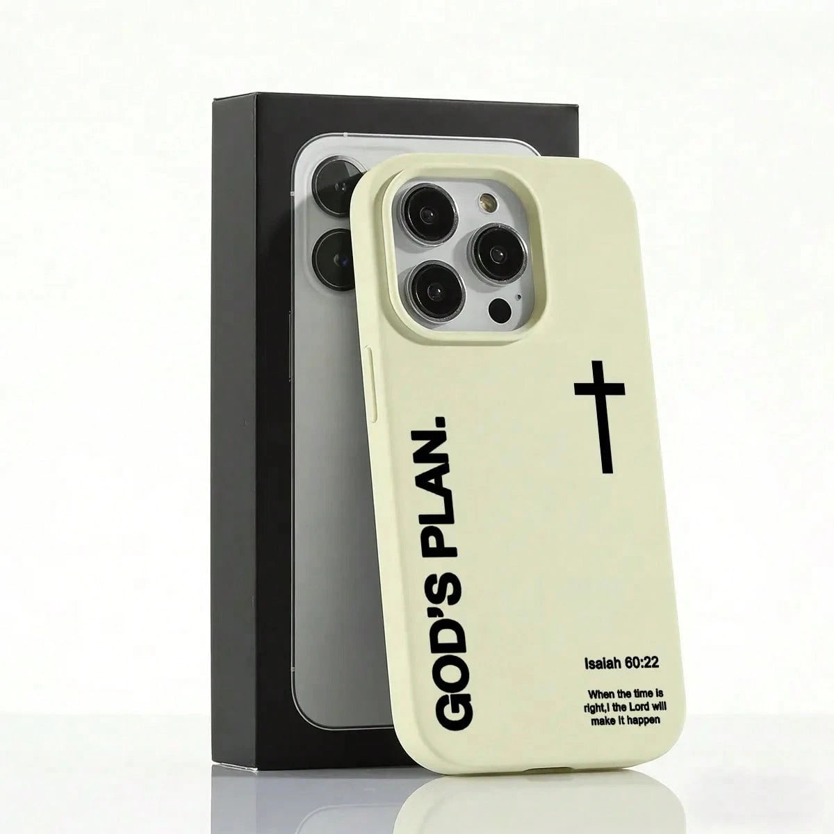 1PC "God's Plan" Isaiah 60:22 Bible Verse Cross Phone Case, Large Hole Liquid Silicone Skin-Friendly Protective Cover For IPhone 17 Pro Max 16 15 14 13 12 11 Plus Air Pro, Perfect Christian Gift & Dai