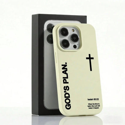 1PC "God's Plan" Isaiah 60:22 Bible Verse Cross Phone Case, Large Hole Liquid Silicone Skin-Friendly Protective Cover For IPhone 17 Pro Max 16 15 14 13 12 11 Plus Air Pro, Perfect Christian Gift & Dai