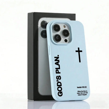 1PC "God's Plan" Isaiah 60:22 Bible Verse Cross Phone Case, Large Hole Liquid Silicone Skin-Friendly Protective Cover For IPhone 17 Pro Max 16 15 14 13 12 11 Plus Air Pro, Perfect Christian Gift & Dai