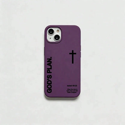1PC "God's Plan" Isaiah 60:22 Bible Verse Cross Phone Case, Large Hole Liquid Silicone Skin-Friendly Protective Cover For IPhone 17 Pro Max 16 15 14 13 12 11 Plus Air Pro, Perfect Christian Gift & Dai