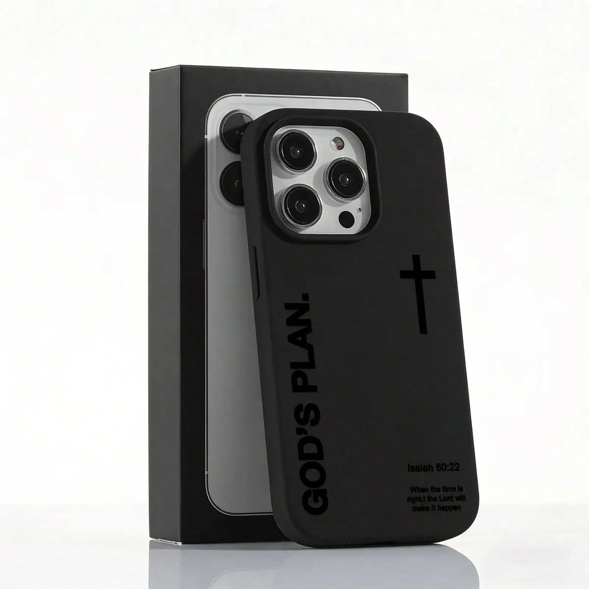 1PC "God's Plan" Isaiah 60:22 Bible Verse Cross Phone Case, Large Hole Liquid Silicone Skin-Friendly Protective Cover For IPhone 17 Pro Max 16 15 14 13 12 11 Plus Air Pro, Perfect Christian Gift & Dai