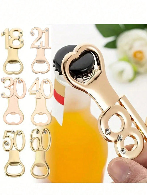 1pc Golden Number Bottle Opener, Birthday Gift Party Gathering Gift, Home Bar Tools, Elegant Golden Number Design For Wedding Anniversary & Birthday Party Favor