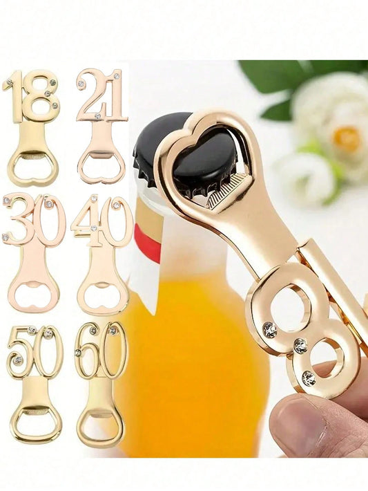 1pc Golden Number Bottle Opener, Birthday Gift Party Gathering Gift, Home Bar Tools, Elegant Golden Number Design For Wedding Anniversary & Birthday Party Favor