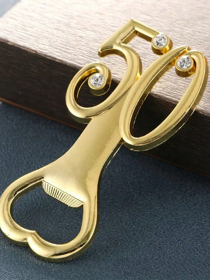 1pc Golden Number Bottle Opener, Birthday Gift Party Gathering Gift, Home Bar Tools, Elegant Golden Number Design For Wedding Anniversary & Birthday Party Favor