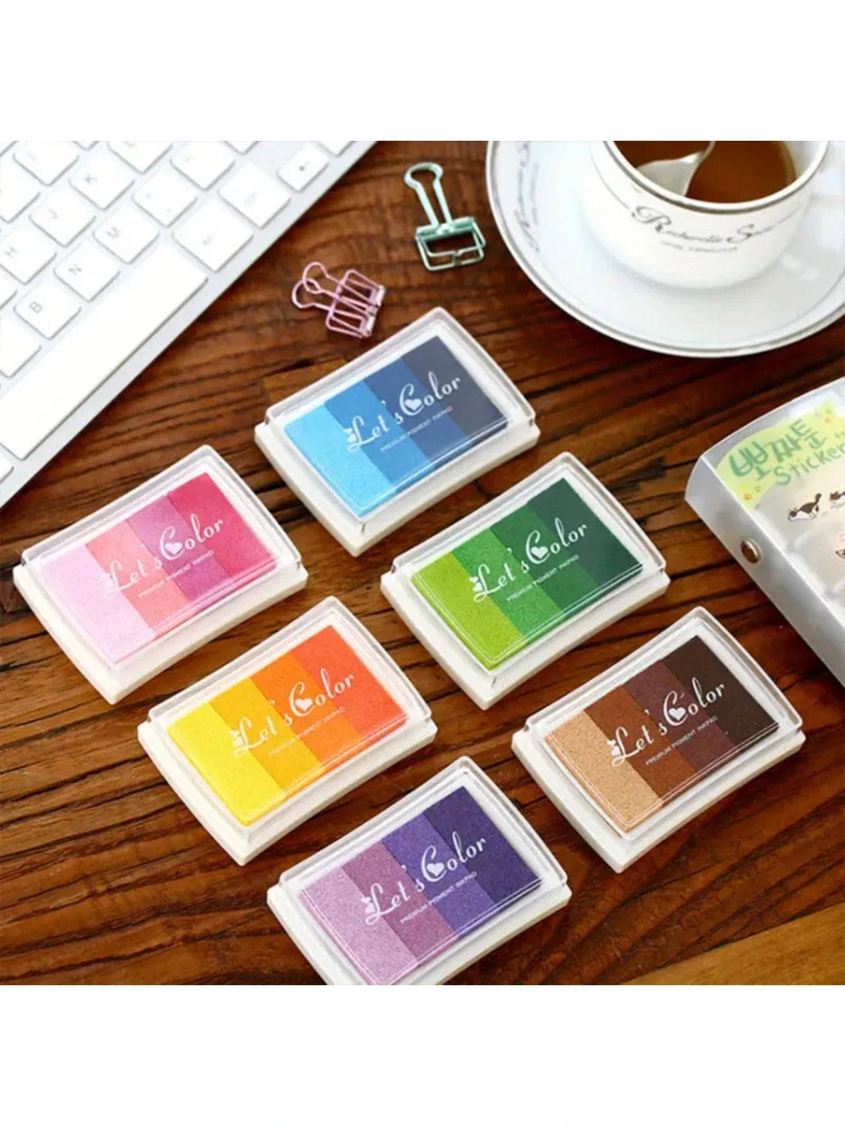 1pc Gradient Stamp Ink Pad, 4 Gradient Colors Craft Ink Pad, Rubber Stamp For Scrapbooking, Card Craft Decorative Paper, Scrapbooking, Wood Fabric, Best Gift