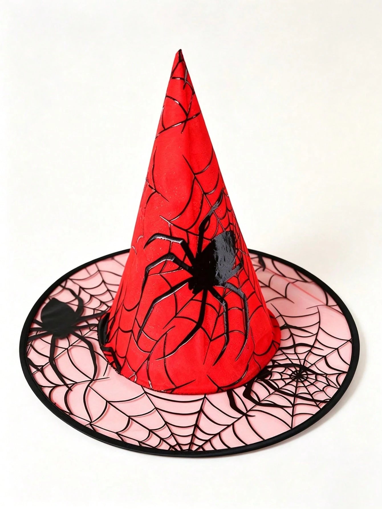 1pc Halloween Witch Hat, Gold Foil Spider Web Print Oxford Fabric Mesh Brim Witch Hat, Children & Adult Role Play Costume Accessory, Halloween Party Outfit/Theme Party Gathering Photo Prop