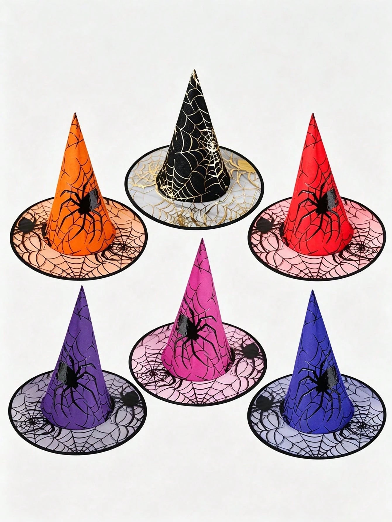 1pc Halloween Witch Hat, Gold Foil Spider Web Print Oxford Fabric Mesh Brim Witch Hat, Children & Adult Role Play Costume Accessory, Halloween Party Outfit/Theme Party Gathering Photo Prop