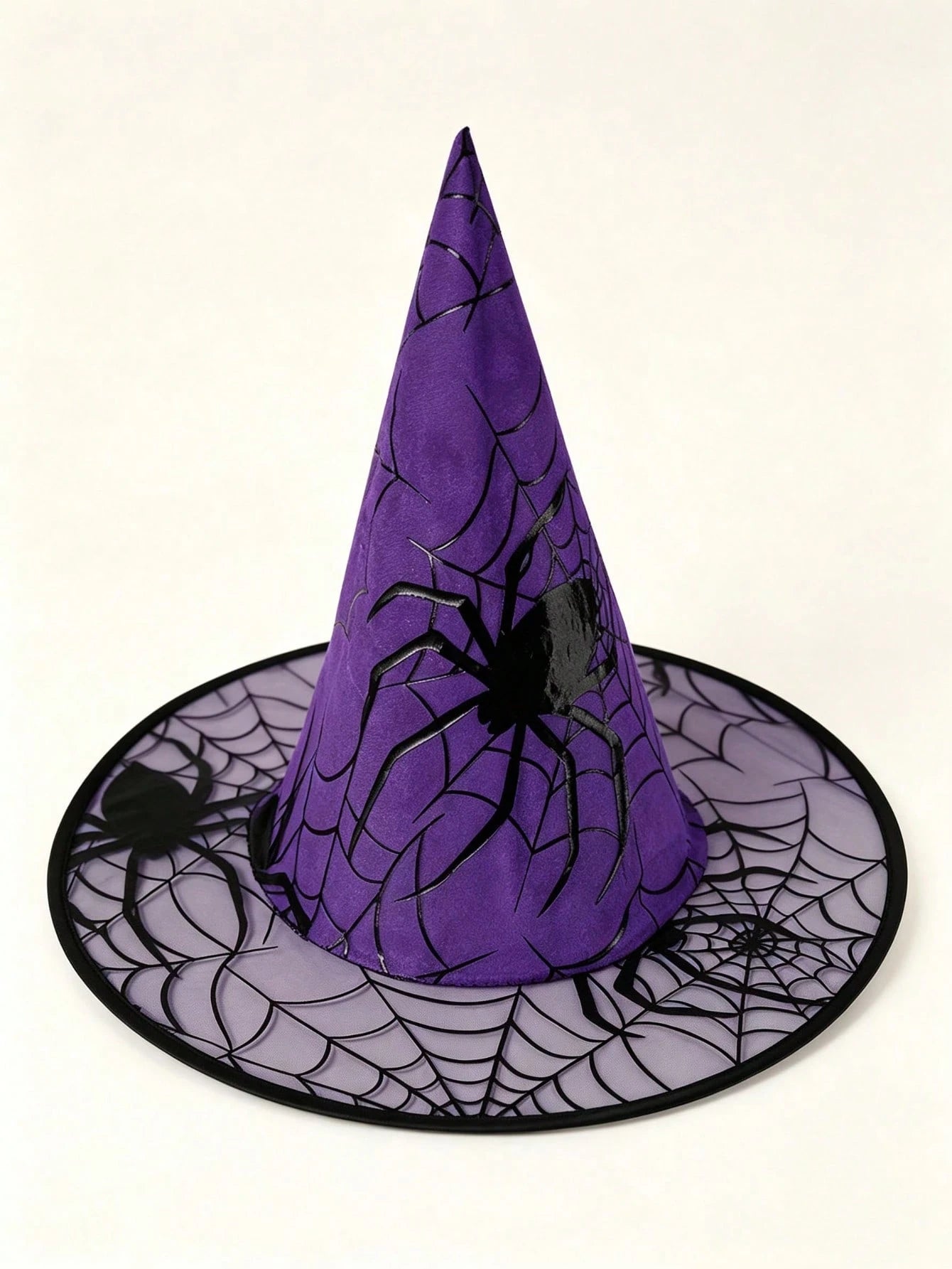 1pc Halloween Witch Hat, Gold Foil Spider Web Print Oxford Fabric Mesh Brim Witch Hat, Children & Adult Role Play Costume Accessory, Halloween Party Outfit/Theme Party Gathering Photo Prop