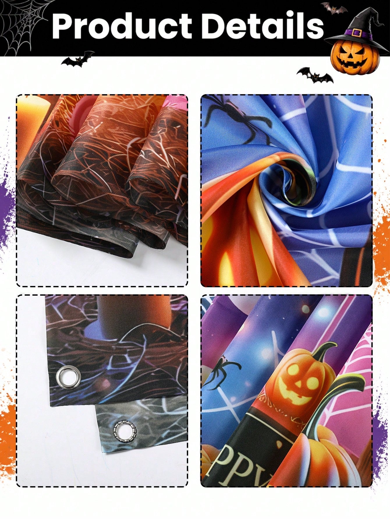 1Pc Happy Halloween Backdrop 150*100cm Hanging Fabric Banner Halloween Porch Yard Patio Decor Indoor Outdoor Kid's Halloween Party Supplies