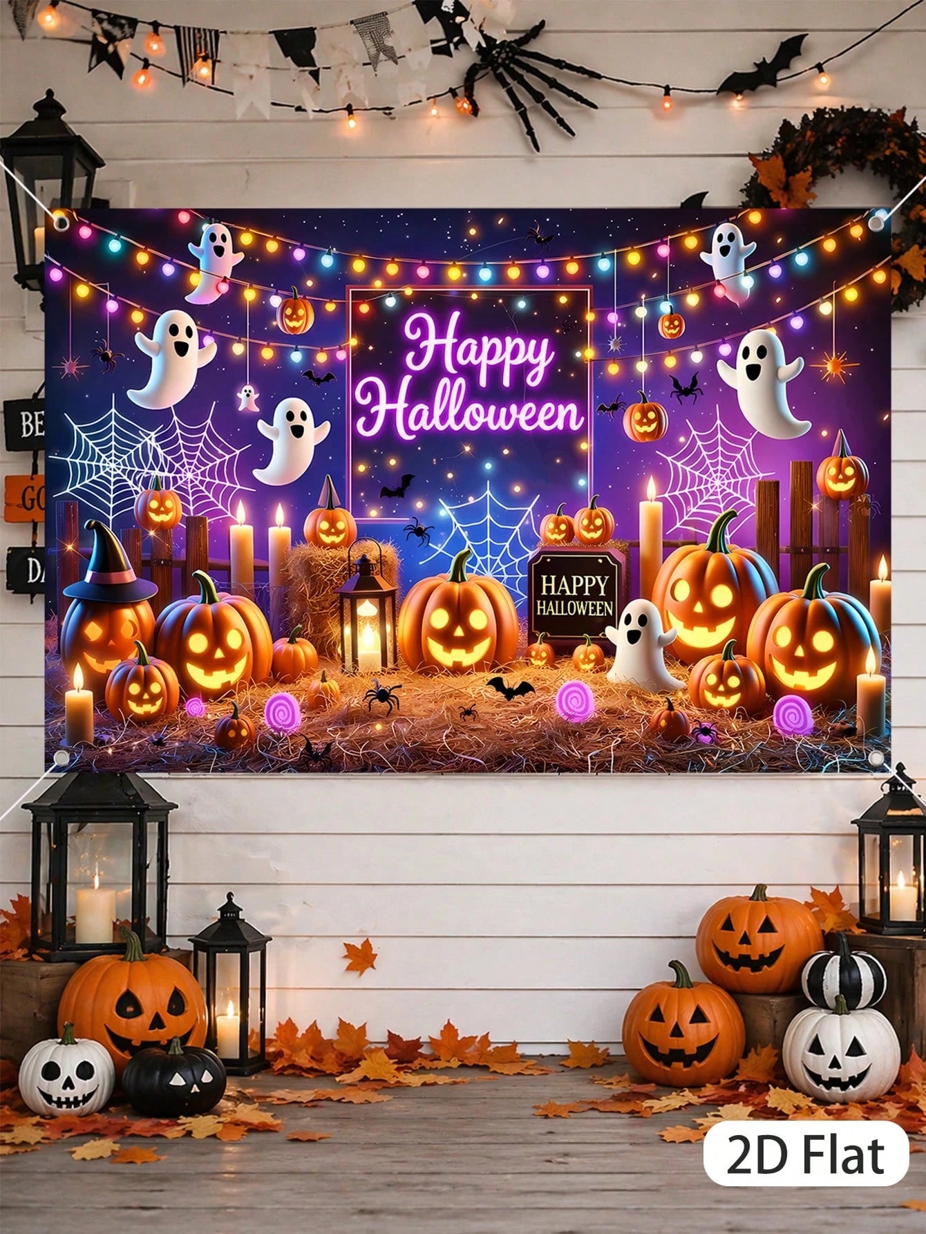1Pc Happy Halloween Backdrop 150*100cm Hanging Fabric Banner Halloween Porch Yard Patio Decor Indoor Outdoor Kid's Halloween Party Supplies
