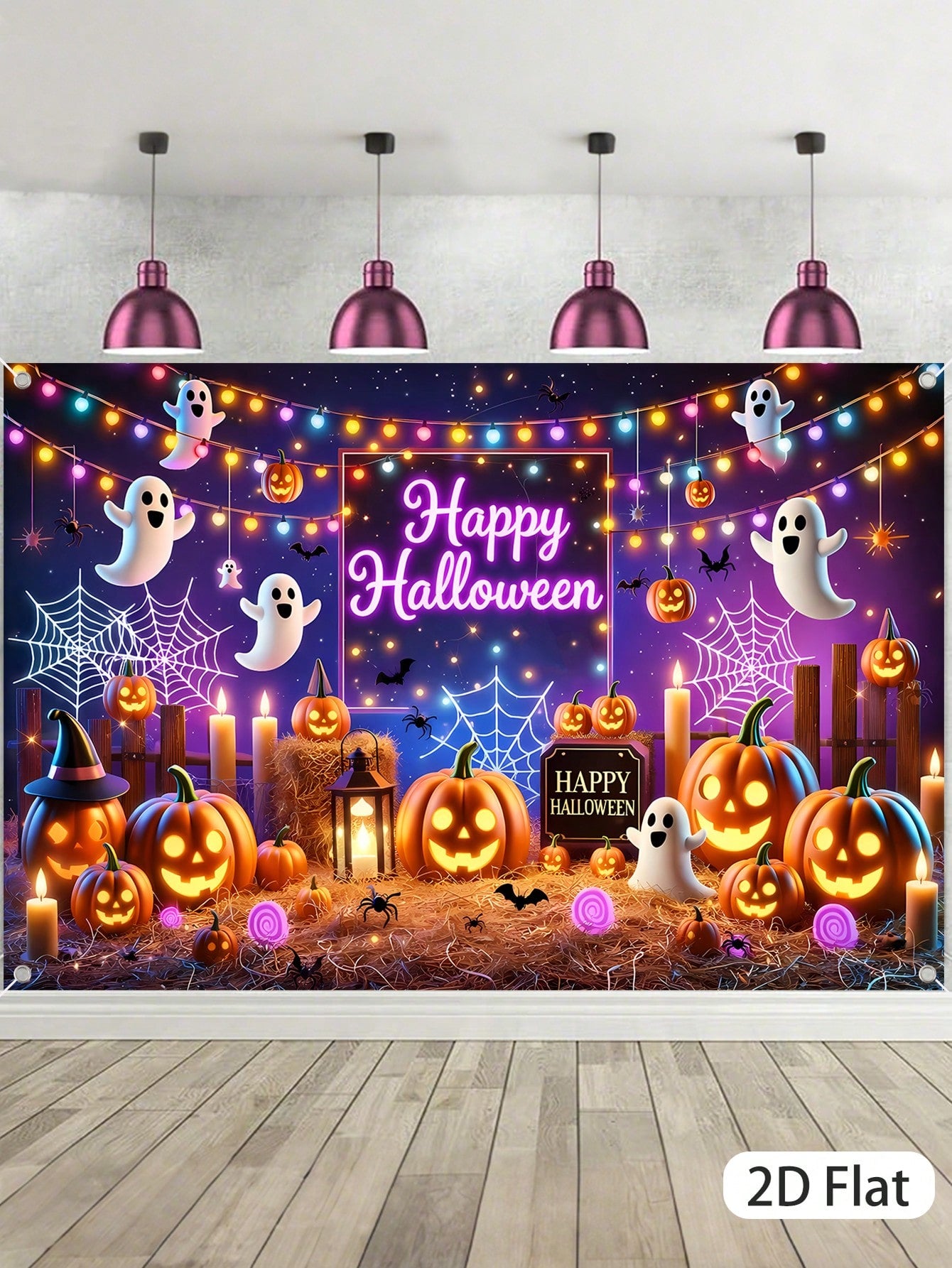 1Pc Happy Halloween Backdrop 150*100cm Hanging Fabric Banner Halloween Porch Yard Patio Decor Indoor Outdoor Kid's Halloween Party Supplies