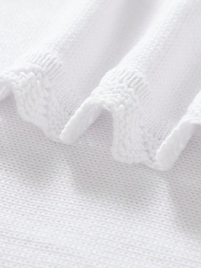 1pc Knitted Baby Blanket, Floral Embroidery Waves Edge, Soft & Simple, Suitable For Stroller, 4 Seasons Love Valentine