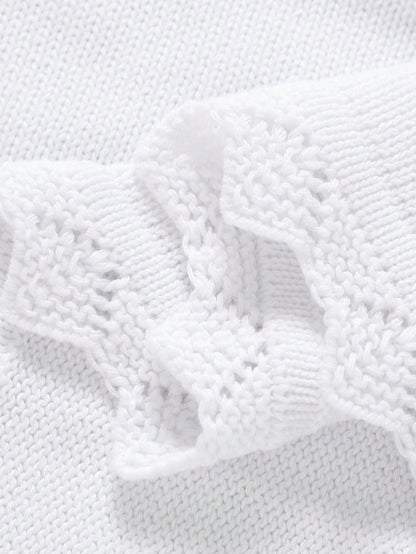 1pc Knitted Baby Blanket, Floral Embroidery Waves Edge, Soft & Simple, Suitable For Stroller, 4 Seasons Love Valentine