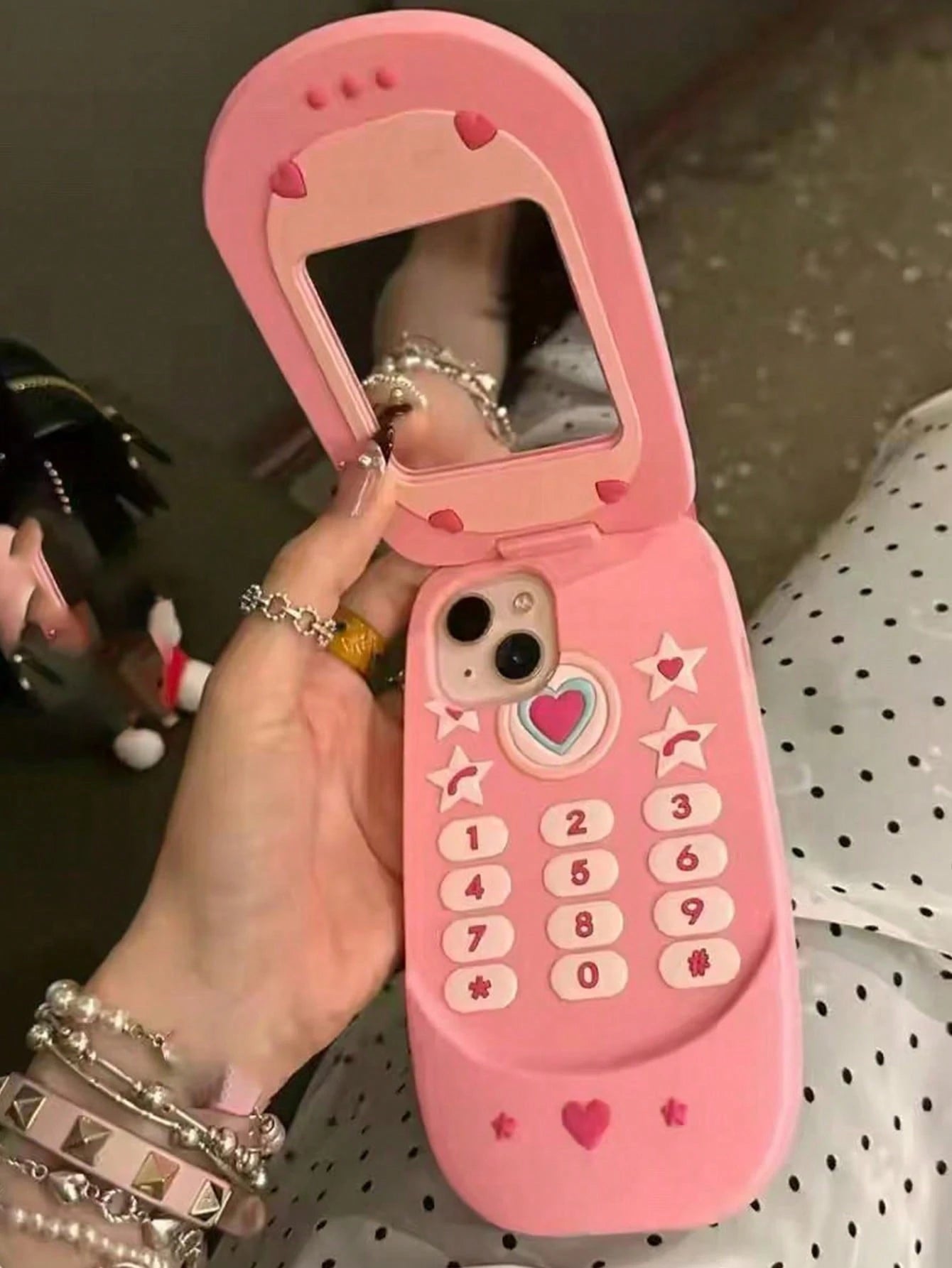 1pc Korean Style Cute 3D Glitter Pink Large Phone Model Flip Mirror Silicone Phone Case, Compatible With IPhone 16/15/14/13/12 Pro Max/11, Shockproof Soft Shell, Gift Packaging