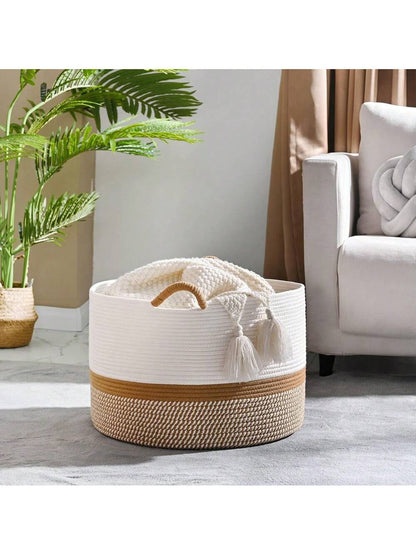 1pc- Large Blanket Basket (20 "X13"), Woven Basket For Storing Baby Laundry Baskets, Rope Blanket Basket For Living Room, Laundry Room, Nursery, Pillow, Toy Box