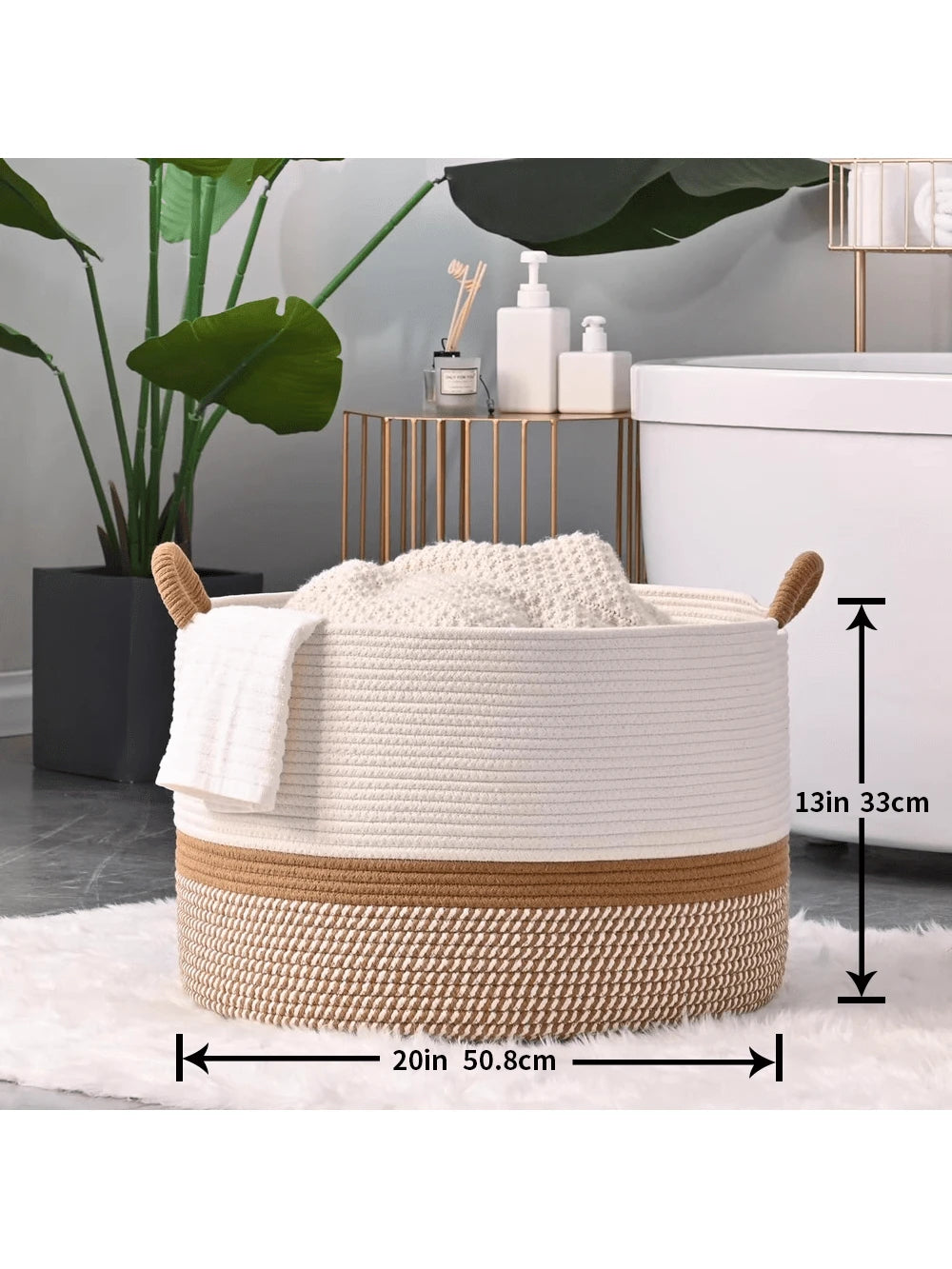1pc- Large Blanket Basket (20 "X13"), Woven Basket For Storing Baby Laundry Baskets, Rope Blanket Basket For Living Room, Laundry Room, Nursery, Pillow, Toy Box