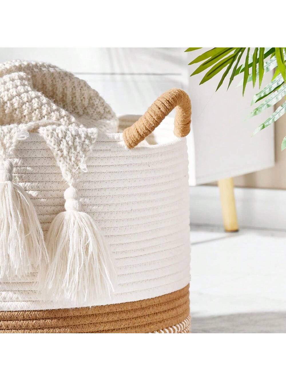 1pc- Large Blanket Basket (20 "X13"), Woven Basket For Storing Baby Laundry Baskets, Rope Blanket Basket For Living Room, Laundry Room, Nursery, Pillow, Toy Box