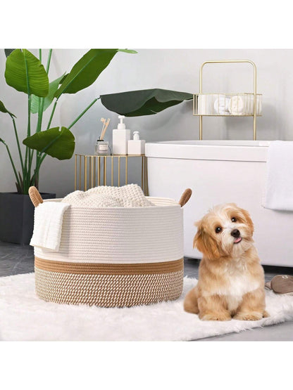 1pc- Large Blanket Basket (20 "X13"), Woven Basket For Storing Baby Laundry Baskets, Rope Blanket Basket For Living Room, Laundry Room, Nursery, Pillow, Toy Box
