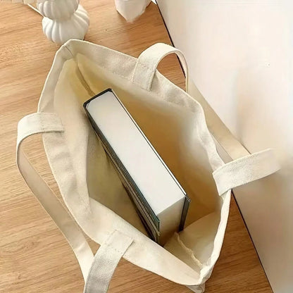 1pc Large School-Themed Bow & Book Print Canvas Tote Bag- Durable-Like Fabric Bookbag With Pencil & Heart Bow Design, White Reusable Grocery Bag For, Teachers, Students- Ideal Gift For School Suppl