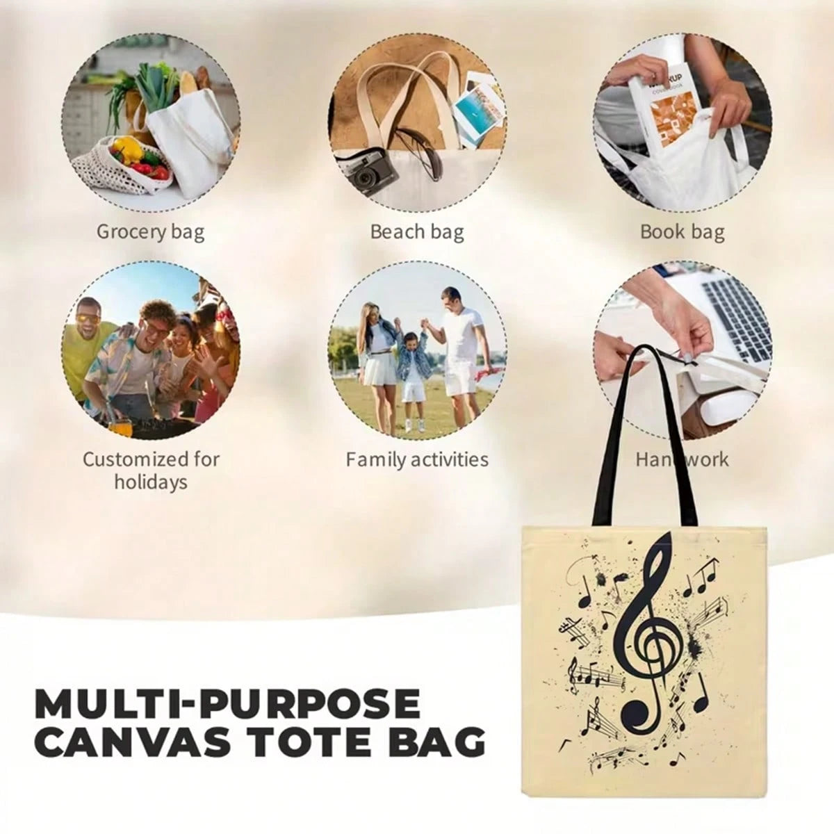 1pc Large School-Themed Bow & Book Print Canvas Tote Bag- Durable-Like Fabric Bookbag With Pencil & Heart Bow Design, White Reusable Grocery Bag For, Teachers, Students- Ideal Gift For School Suppl