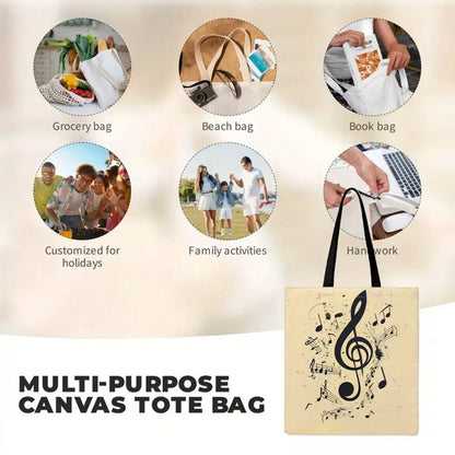 1pc Large School-Themed Bow & Book Print Canvas Tote Bag- Durable-Like Fabric Bookbag With Pencil & Heart Bow Design, White Reusable Grocery Bag For, Teachers, Students- Ideal Gift For School Suppl