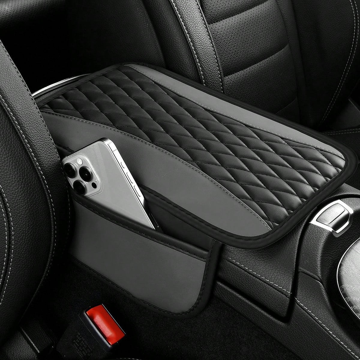 1pc Leather Patchwork Center Armrest Cover, Upgraded Armrest Sleeve With Side Storage Pocket, Can Be Used As Car Seat Organizer Bag, Fashionable Car Decor, Fits Most Sedans, Vehicles And SUVs