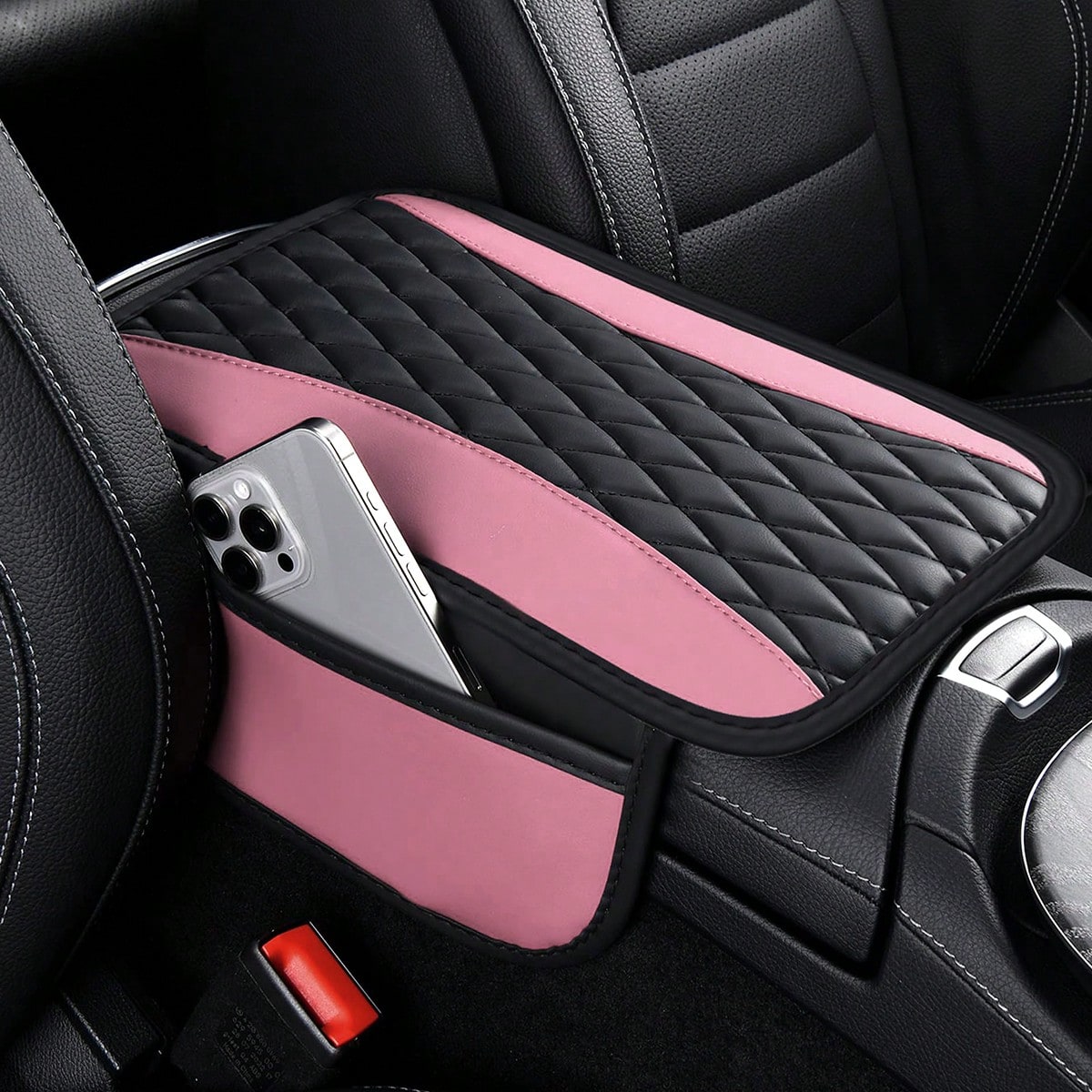 1pc Leather Patchwork Center Armrest Cover, Upgraded Armrest Sleeve With Side Storage Pocket, Can Be Used As Car Seat Organizer Bag, Fashionable Car Decor, Fits Most Sedans, Vehicles And SUVs
