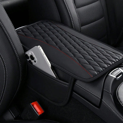 1pc Leather Patchwork Center Armrest Cover, Upgraded Armrest Sleeve With Side Storage Pocket, Can Be Used As Car Seat Organizer Bag, Fashionable Car Decor, Fits Most Sedans, Vehicles And SUVs