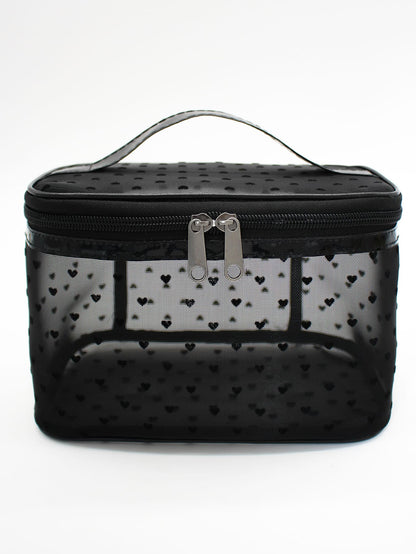 1pc Leopard Print Black Mesh Double-Layer Makeup Bag, Portable Handheld, Large Capacity, Suitable For Storing Cosmetics And Makeup Tools, Ideal For Home And Outdoor Use, Essential Gift For Women, Make