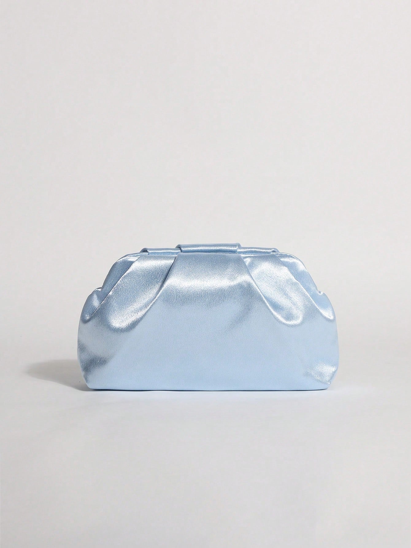 1pc Light Blue Satin Silk Soft Pearl Cloud Pleated Clutch Bag With Chain Strap, Suitable For Evening Party And Formal Occasions