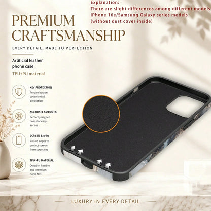 1pc Luxury Gold Mist Agate Marble Pattern Double Layer Anti-Drop Wear-Resistant Microfiber Leather Durable Fashion Phone Case Suitable For IPhone 17/16/15/14/13/12/11promax/Galaxy S24 Ultra/S24/S23/S2