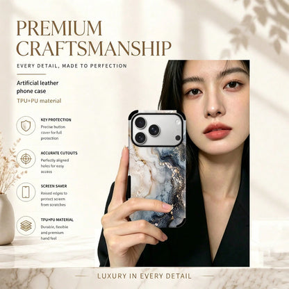 1pc Luxury Gold Mist Agate Marble Pattern Double Layer Anti-Drop Wear-Resistant Microfiber Leather Durable Fashion Phone Case Suitable For IPhone 17/16/15/14/13/12/11promax/Galaxy S24 Ultra/S24/S23/S2
